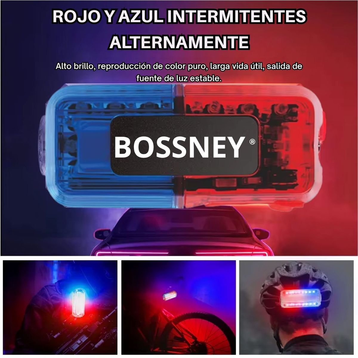 GENERICO - Luz de advertencia para policía y ciclistas LED rojo azul recargable