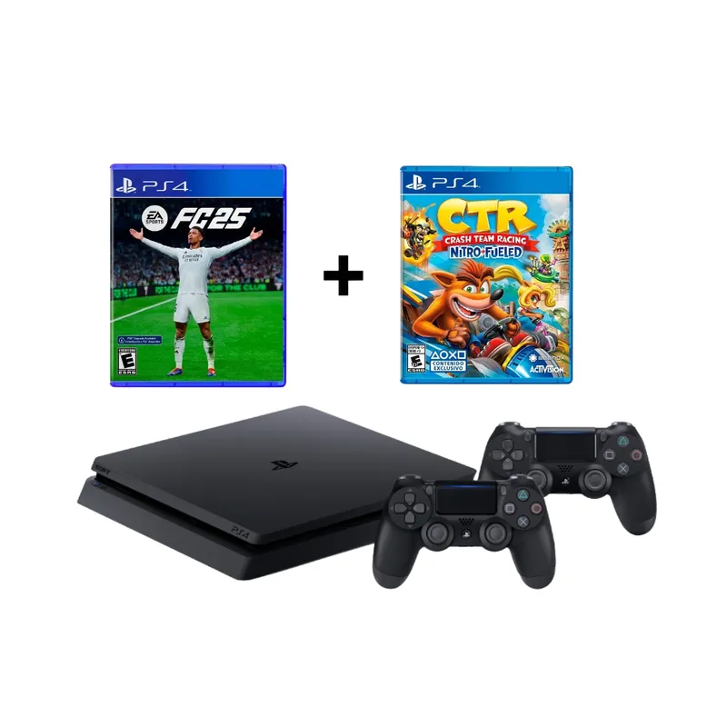 SONY - CONSOLA PS4 SLIM 1TB + 2 MANDOS + FC 25 + CRASH TEAM RACING