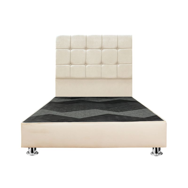 MUEBLES MACRUMO - Cama tapizada Deco Atenas - 1.5 Plz - Color Beige claro