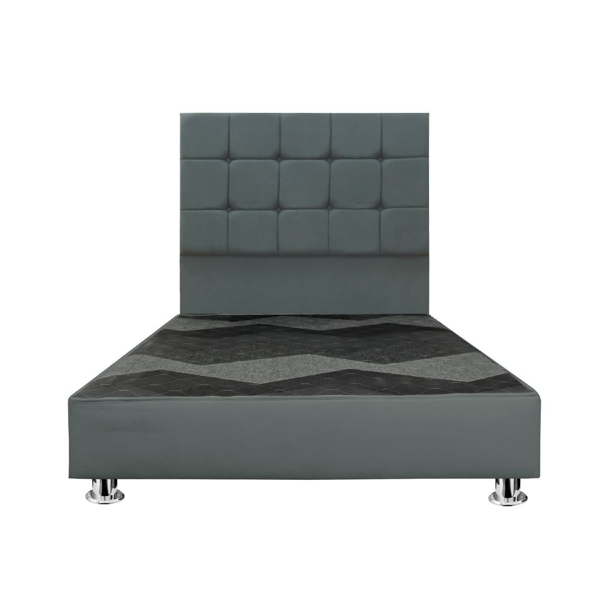 MUEBLES MACRUMO - Cama tapizada Deco Atenas - Queen - Color Gris oscuro