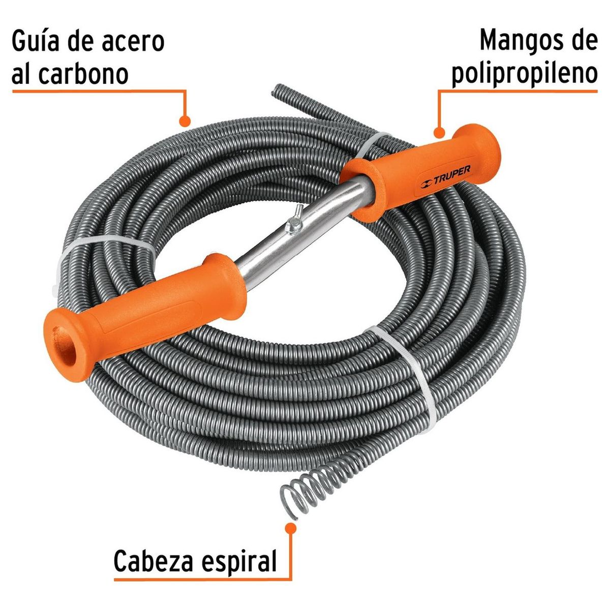 TRUPER - Desatorador destapacaños 15 metros tipo barreno con manivela Truper