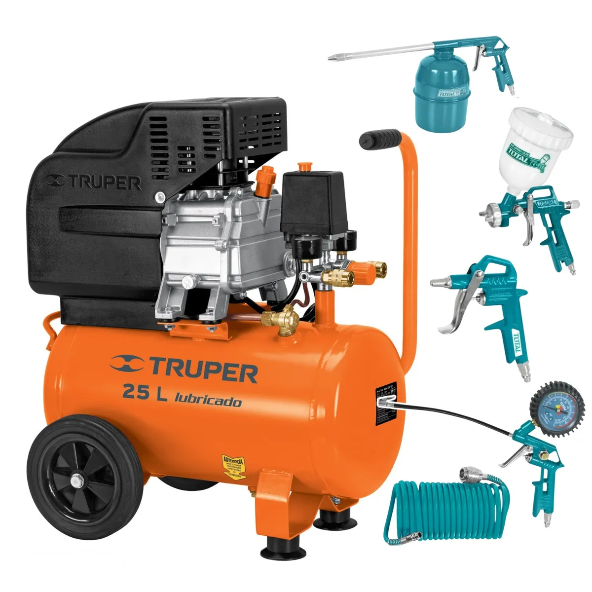 TRUPER - Compresora 25 Litros Truper + Kit Neumático 5 Piezas Total