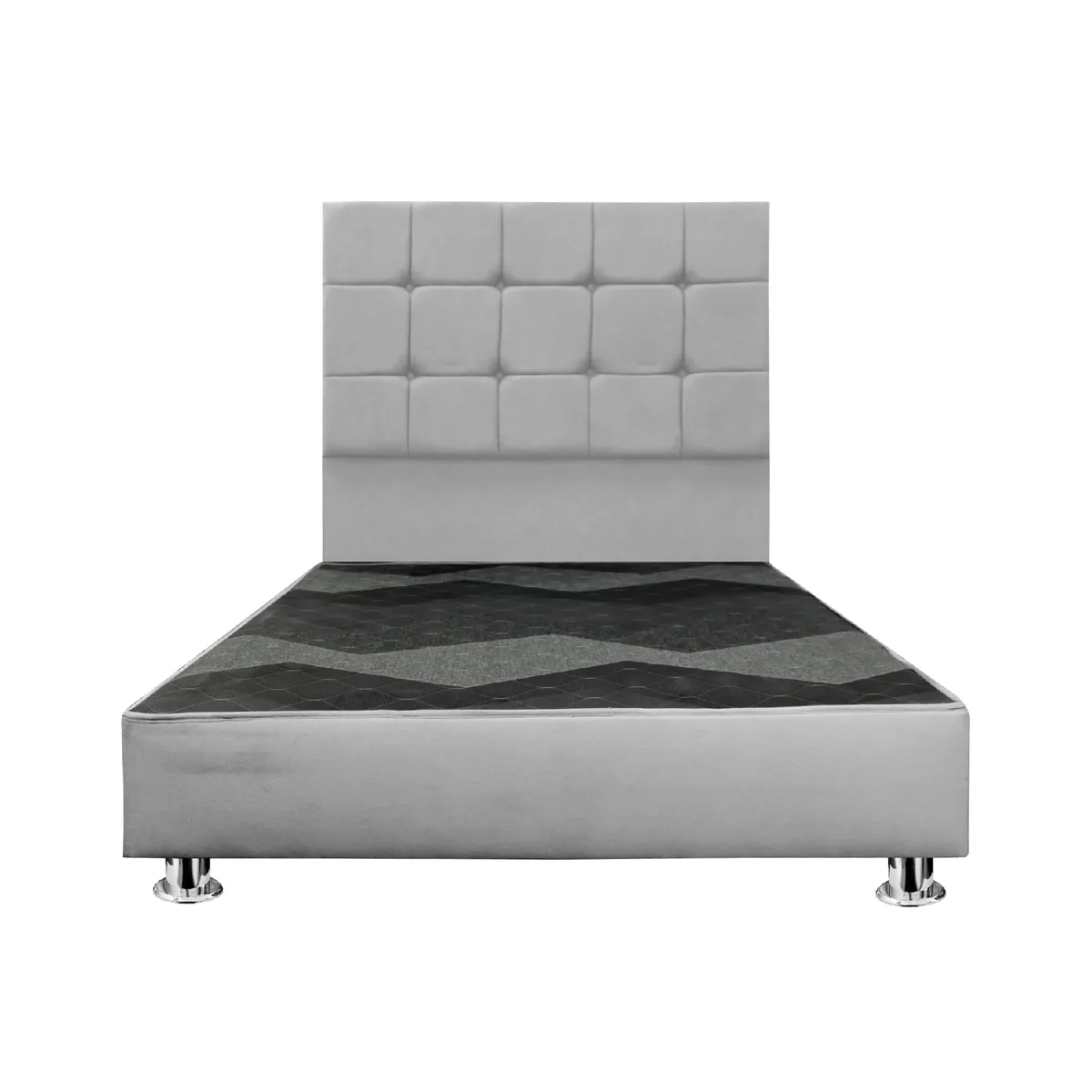 MUEBLES MACRUMO - Cama tapizada Deco Atenas - Queen - Color Gris claro