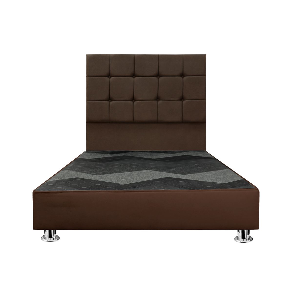 MUEBLES MACRUMO - Cama tapizada Deco Atenas - Queen - Color marrón