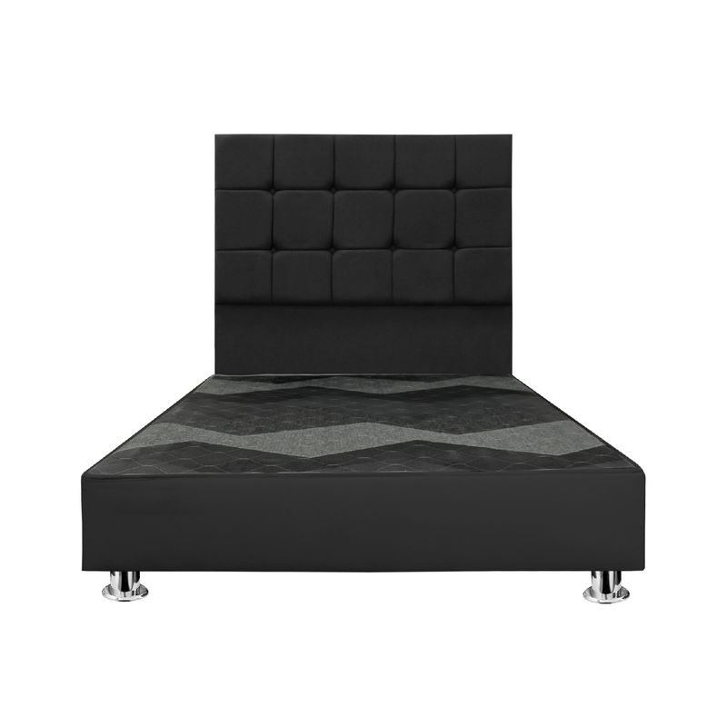 MUEBLES MACRUMO - Cama tapizada Deco Atenas King 2 tarimas Color negro