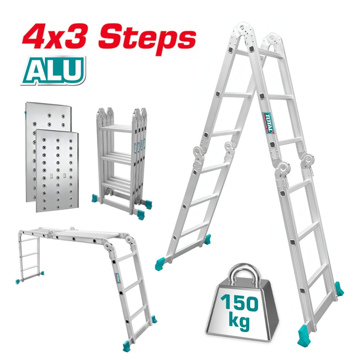 TOTAL TOOLS - Escalera multiposicion 12 peldaños incluye plataformas Total