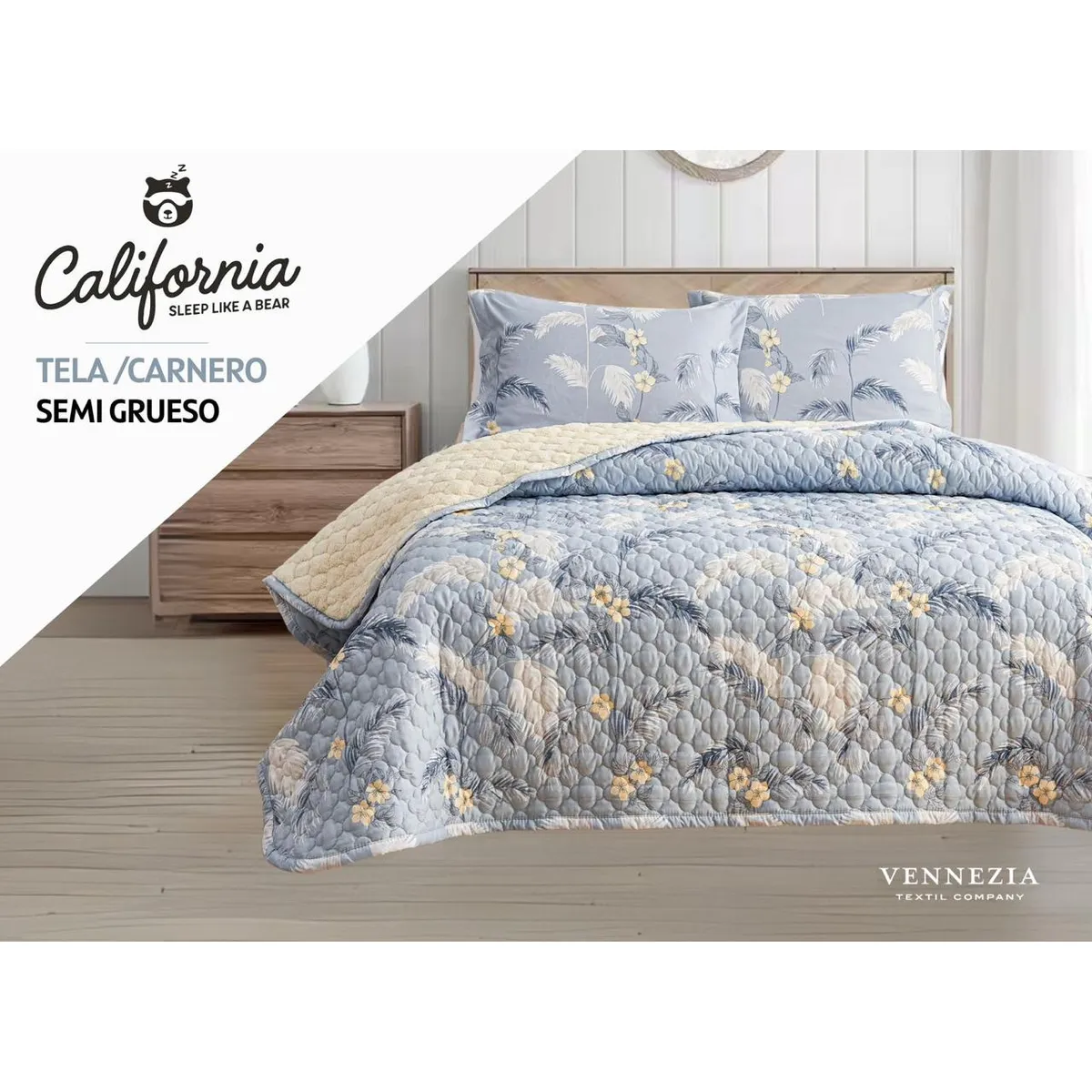 VENEZIA - Set de Cobertor 2pz tela C/ Carnero de 5 Piezas 100% Calidad