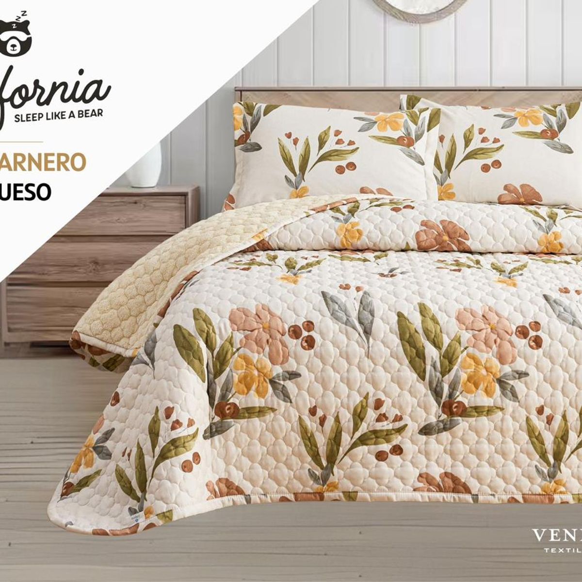 VENEZIA - Set de Cobertor 2pz tela C/ Carnero de 5 Piezas 100% Calidad