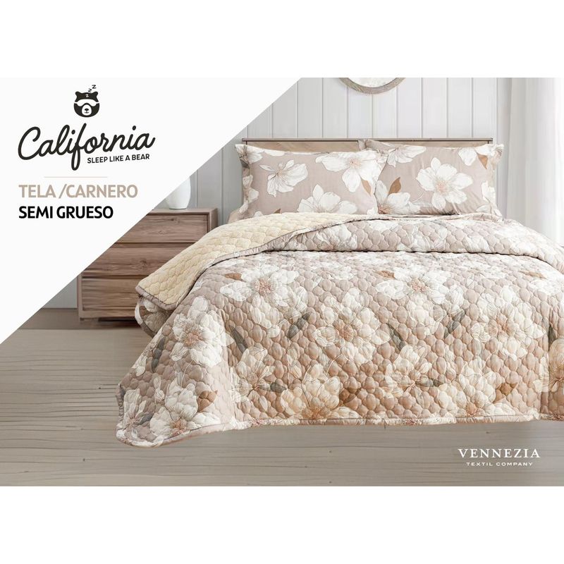 VENEZIA - Set de Cobertor 2pz tela C/ Carnero de 5 Piezas 100% Calidad