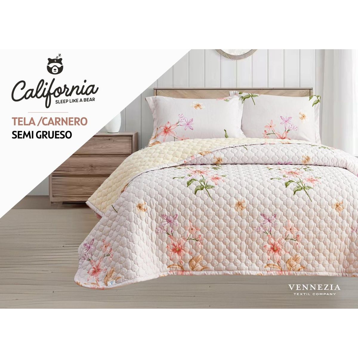 VENEZIA - Set de Cobertor 2pz tela C/ Carnero de 5 Piezas 100% Calidad