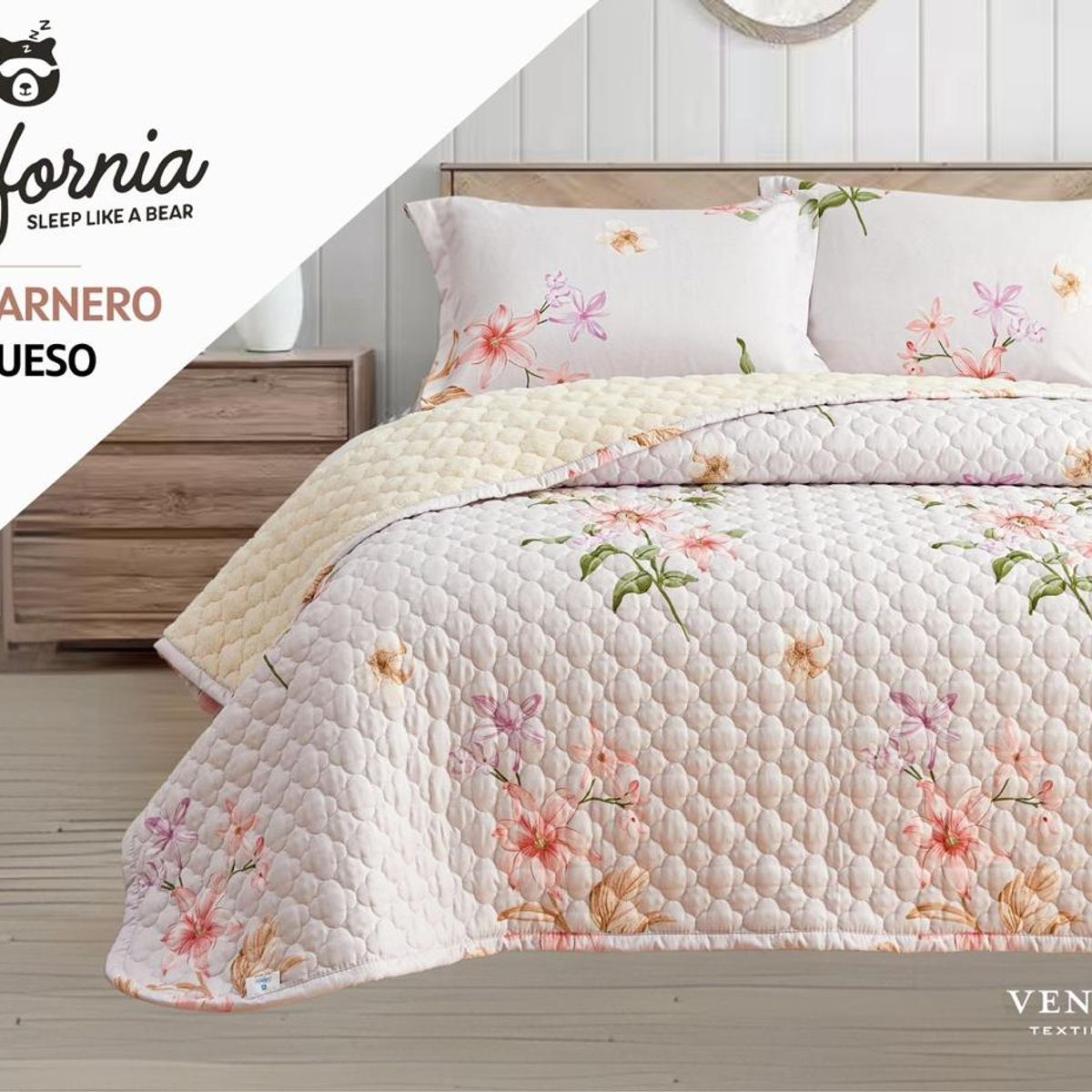 VENEZIA - Set de Cobertor 2pz tela C/ Carnero de 5 Piezas 100% Calidad