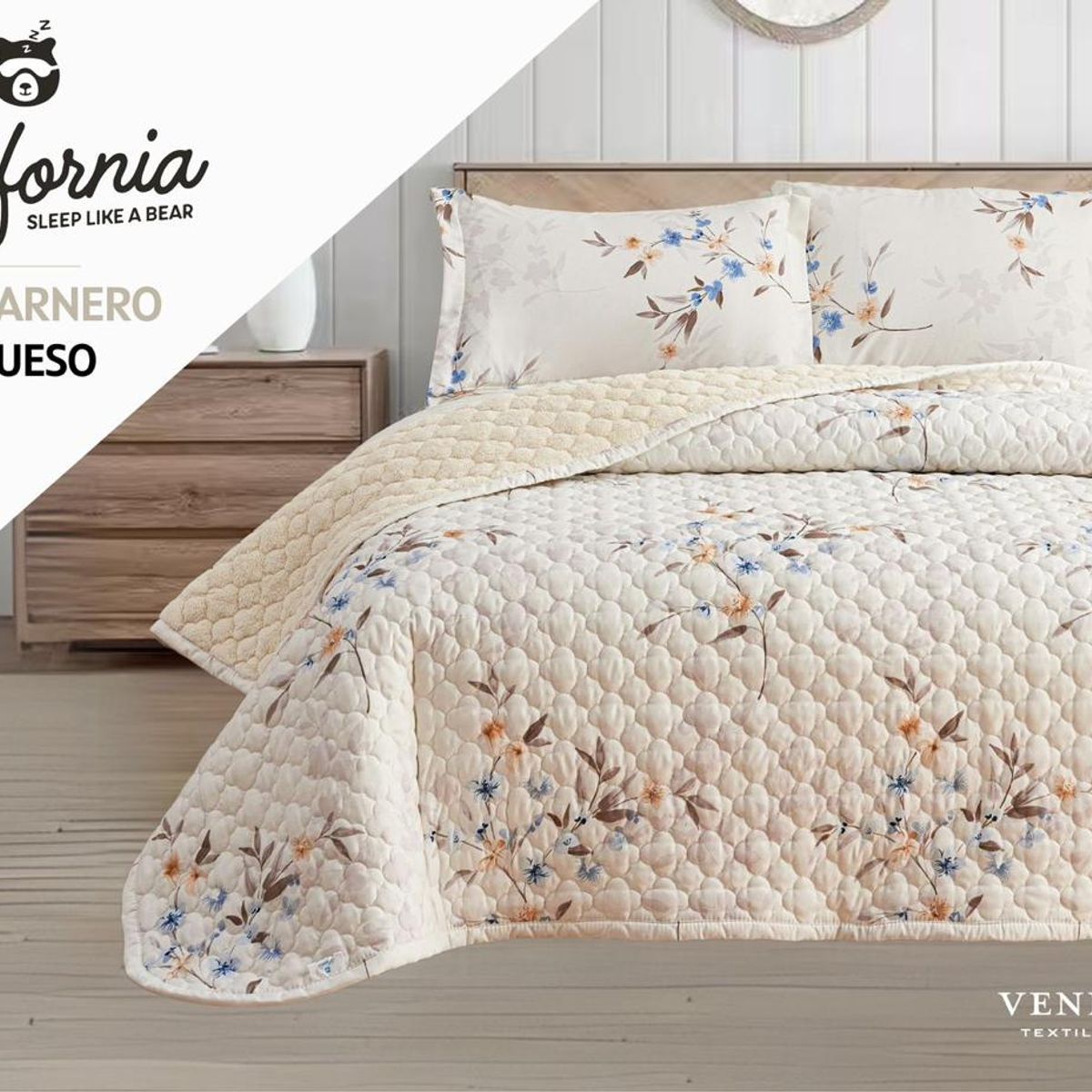 VENEZIA - Set de Cobertor 2pz tela C/ Carnero de 5 Piezas 100% Calidad