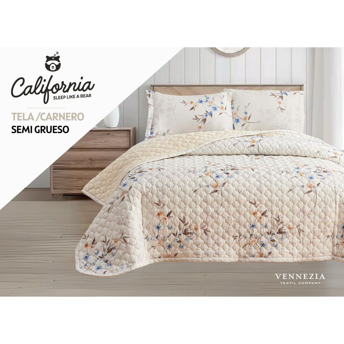 VENEZIA - Set de Cobertor 2pz tela C/ Carnero de 5 Piezas 100% Calidad