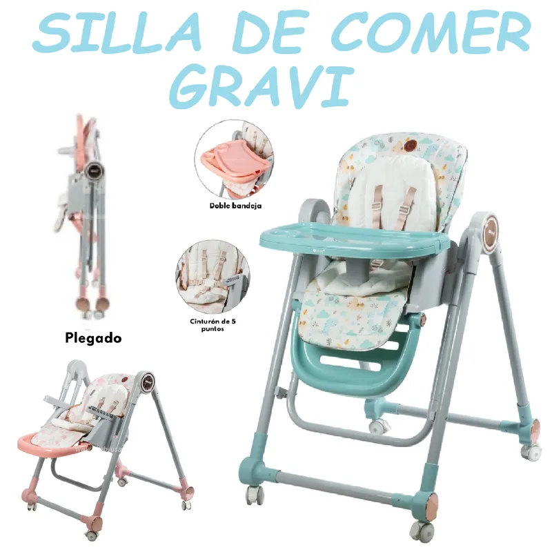 EBABY - Nueva silla de Comer Regulable Mecedora Gravy -Celeste