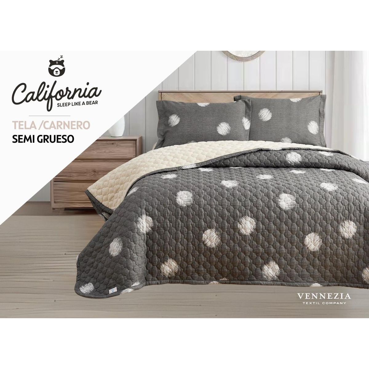 VENEZIA - Set de Cobertor 2pz tela C/ Carnero de 5 Piezas 100% Calidad