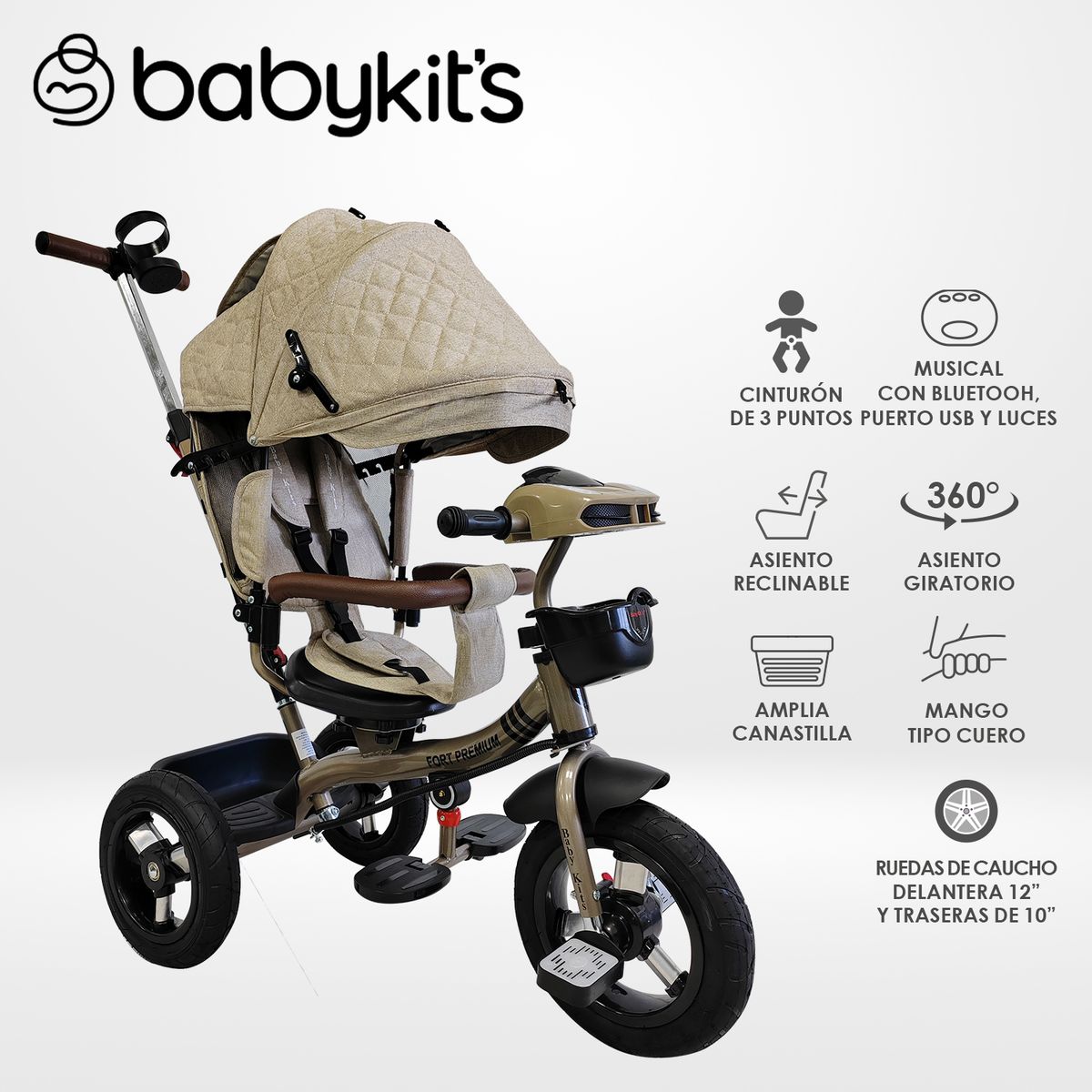 BABY KITS - Triciclo Fort Premium Gold - 5 en 1 Beige