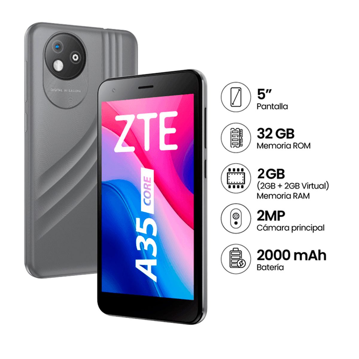ZTE - CELULAR ZTE A35 CORE 2GB RAM 32GB GRIS