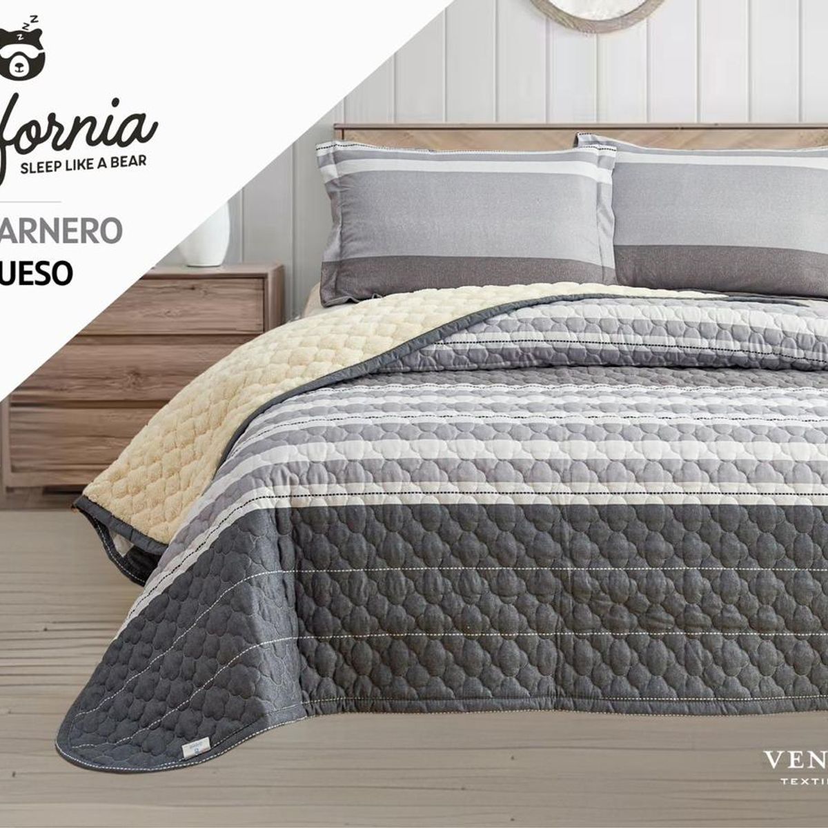 VENEZIA - Set de Cobertor 2pz tela C/ Carnero de 5 Piezas 100% Calidad