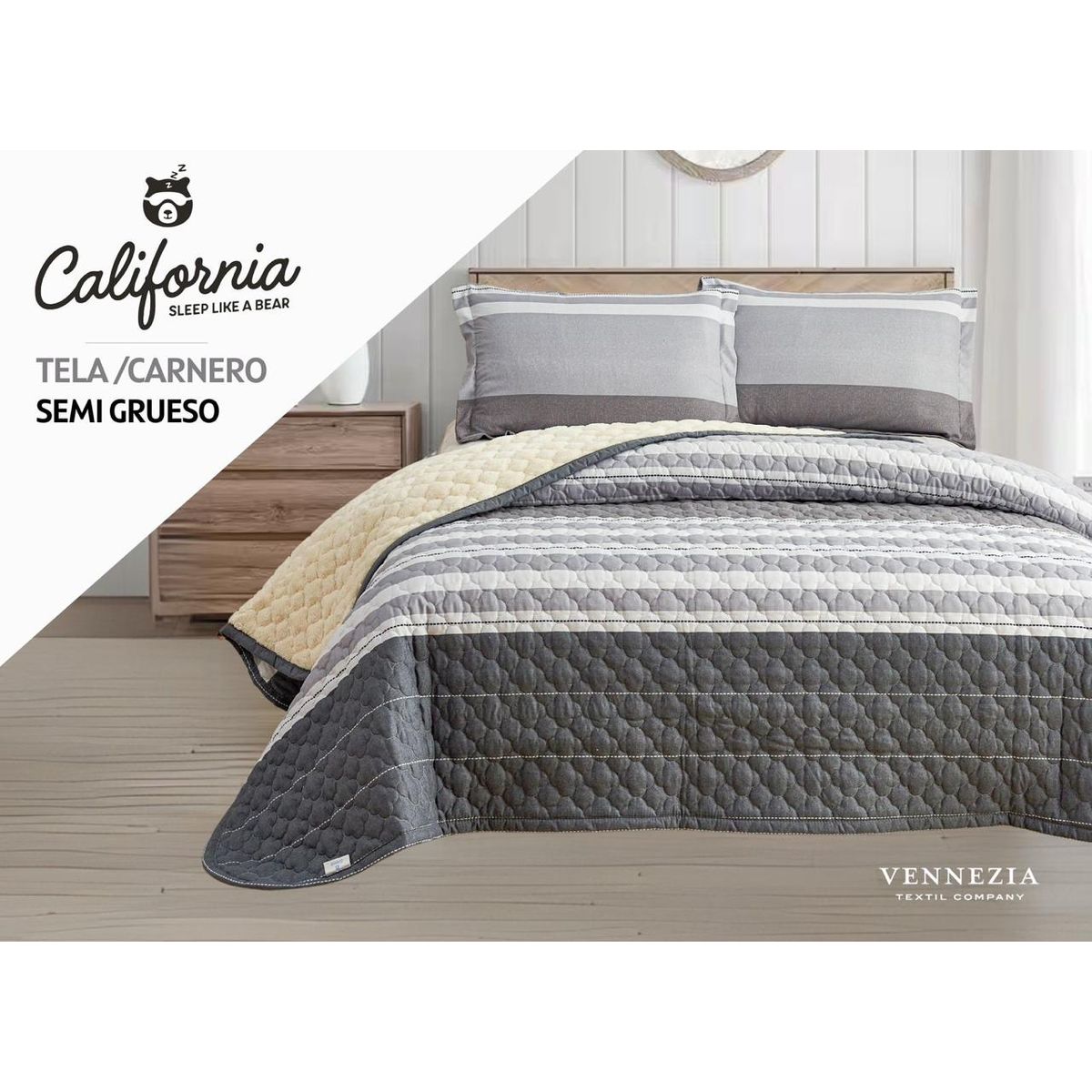 VENEZIA - Set de Cobertor 2pz tela C/ Carnero de 5 Piezas 100% Calidad