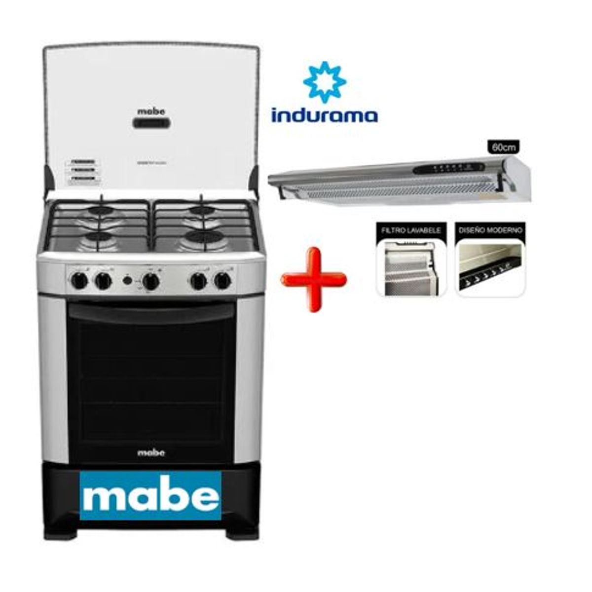 MABE - COCINA MABE CMP6014AG0 4 QUEMADORES SILVER + campana indurama