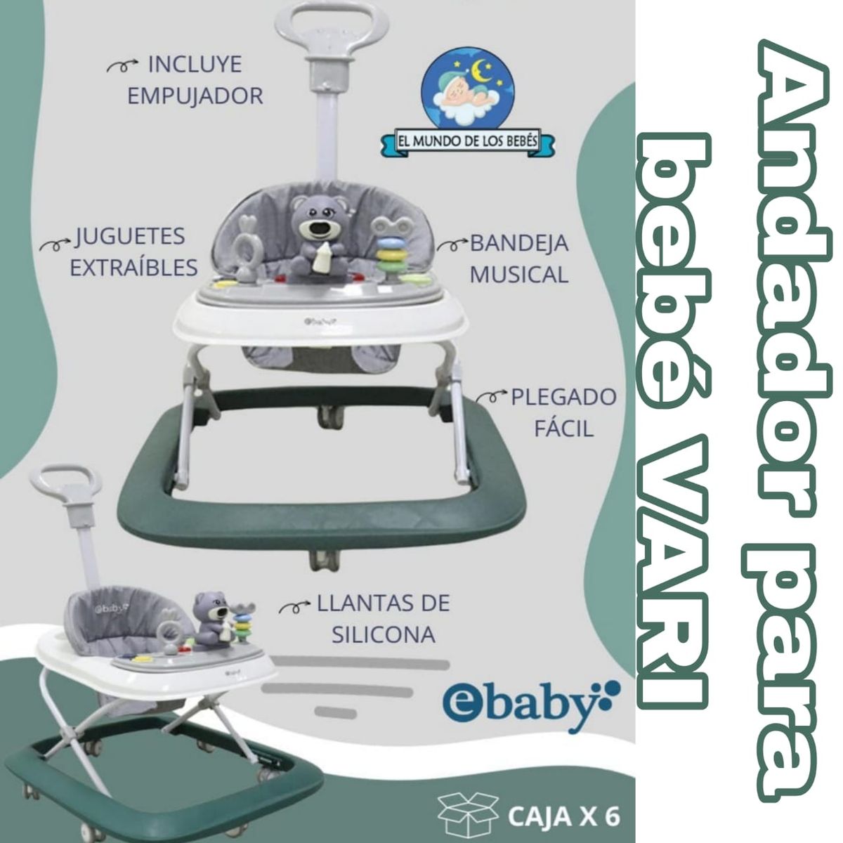 EBABY - Andador Musical Para Bebe Didáctico VARI - VERDE