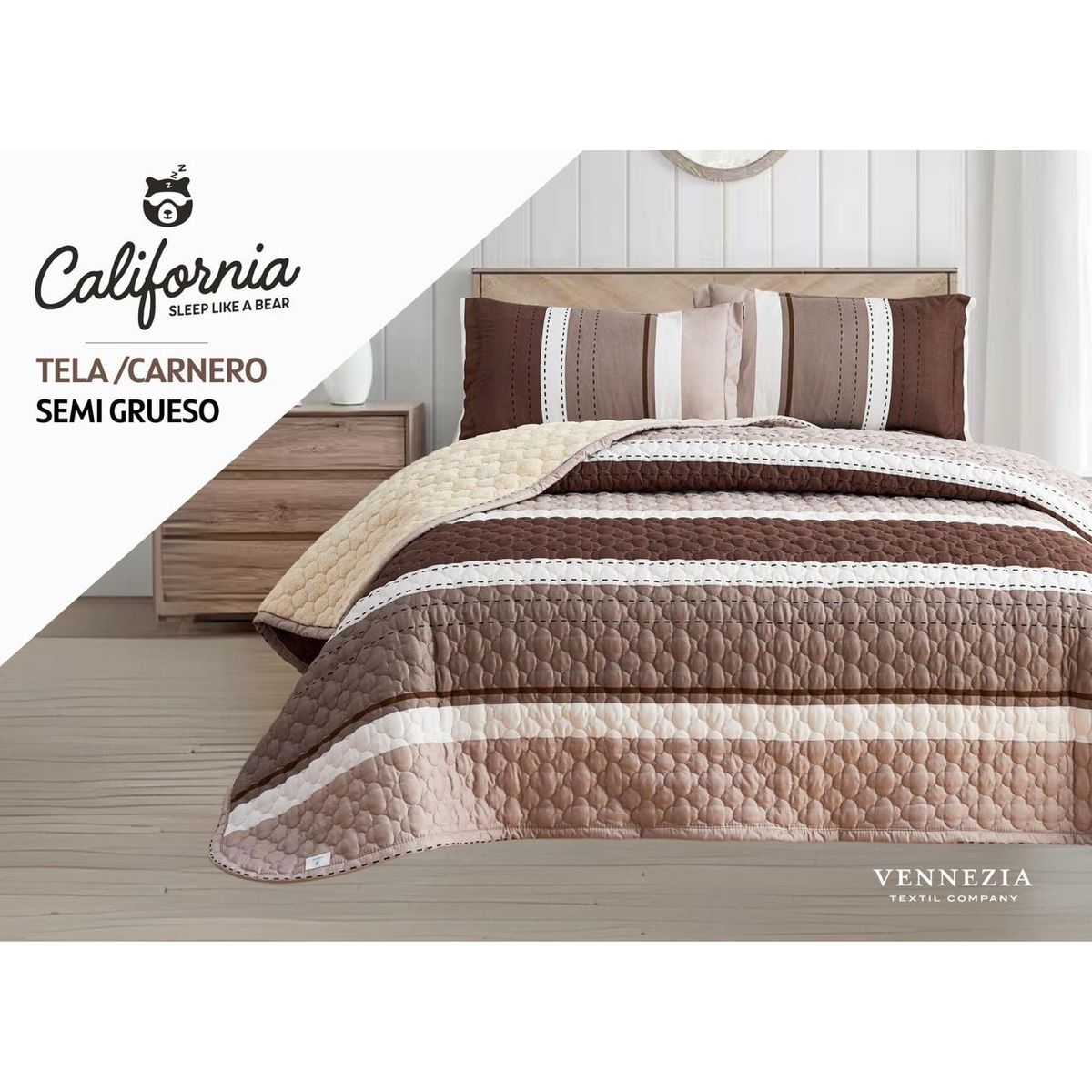 VENEZIA - Set de Cobertor 2pz tela C/ Carnero de 5 Piezas 100% Calidad