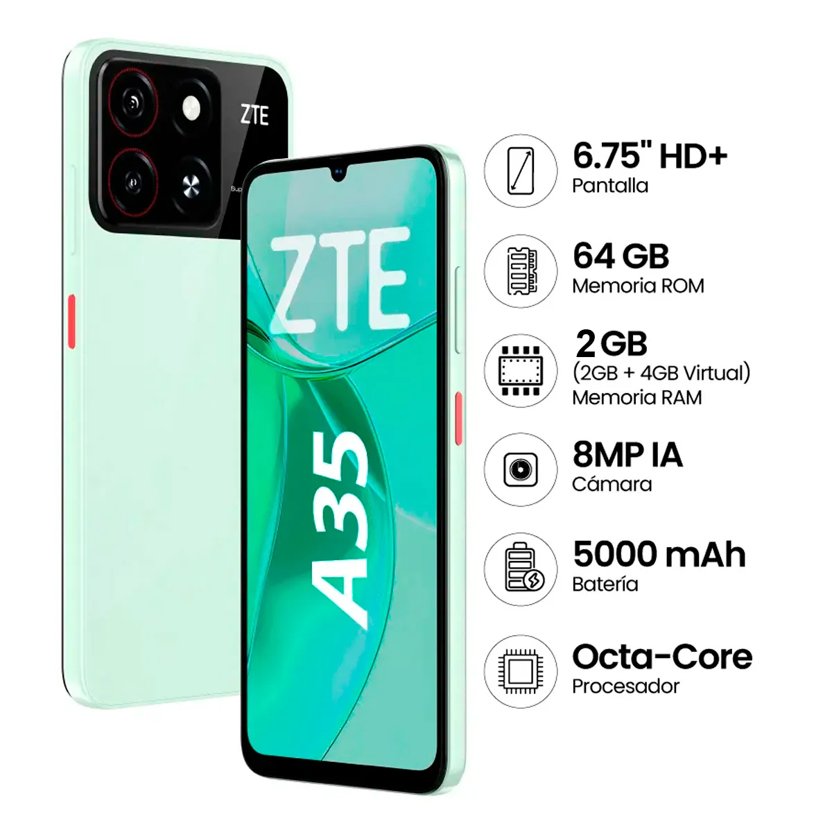 ZTE - CELULAR ZTE A35 2GB RAM 64GB - VERDE