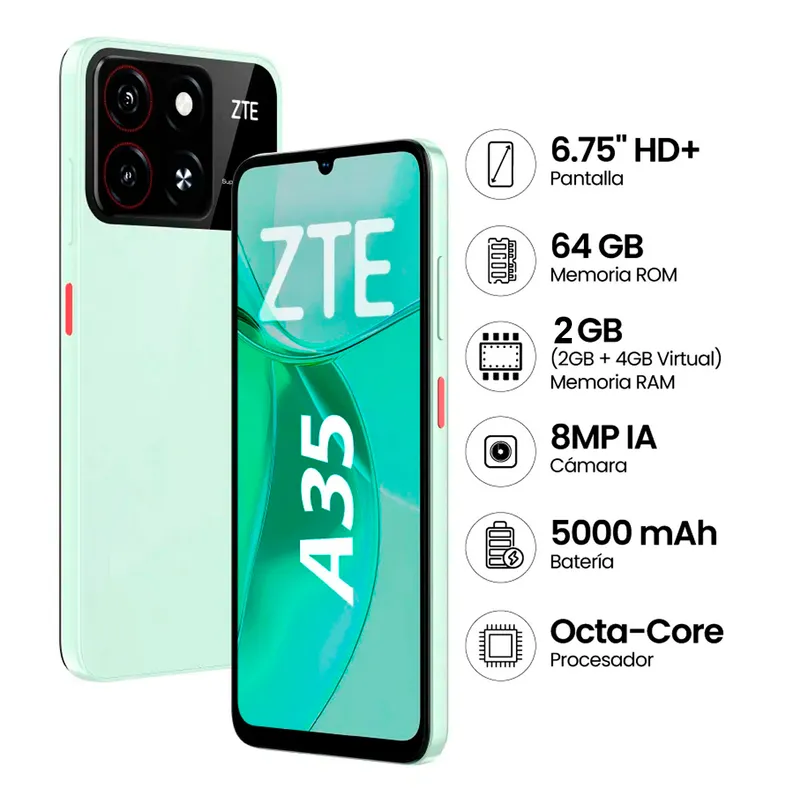 ZTE - CELULAR ZTE A35 2GB RAM 64GB - VERDE