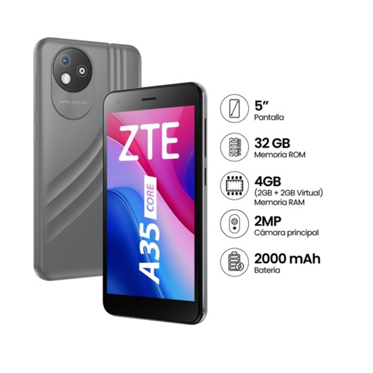 ZTE - Celular ZTE A35 CORE RAM 2GB 32GB Negro