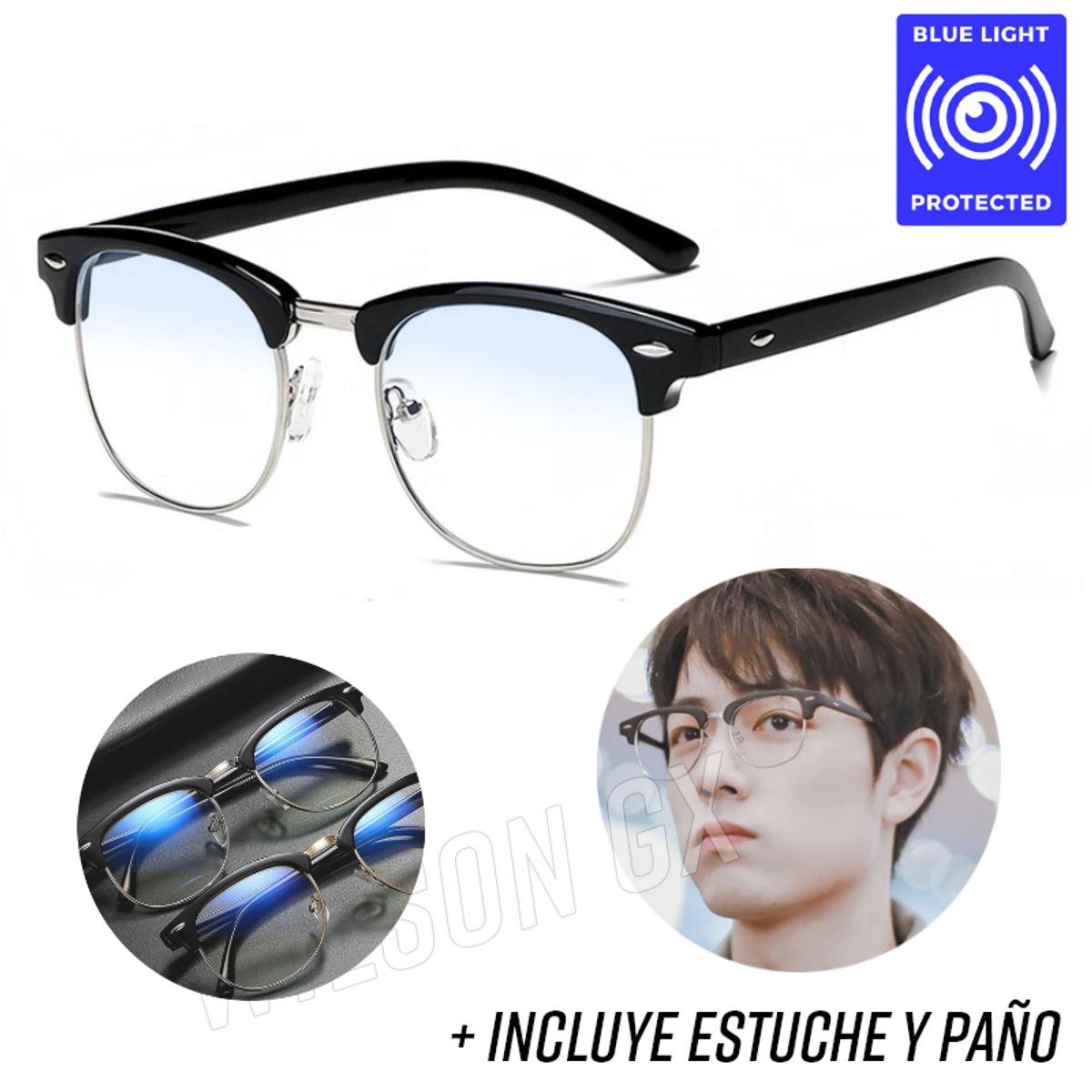 GENERICO - Lentes Premium Negros Modelo Clásico Con Filtro Azul Protección