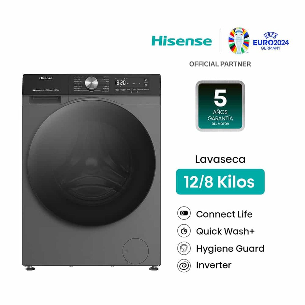 HISENSE - Lavaseca Hisense WD3S1243BT 12 kg8 kg Gris Oscuro