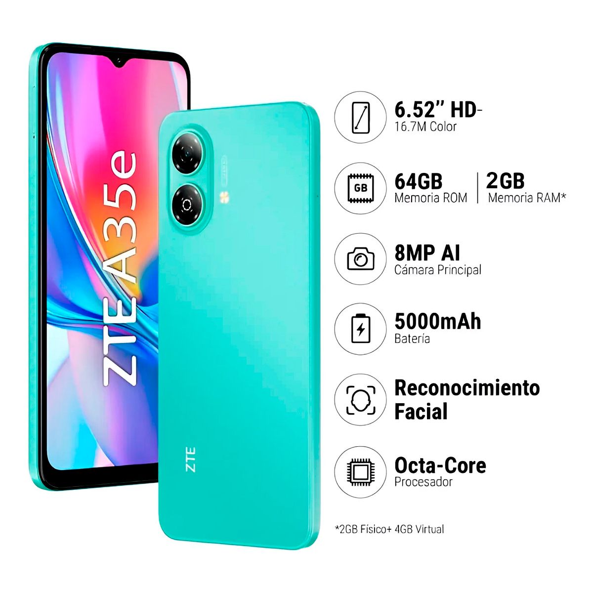 ZTE - Celular ZTE A35e 2GB RAM 64GB VERDE