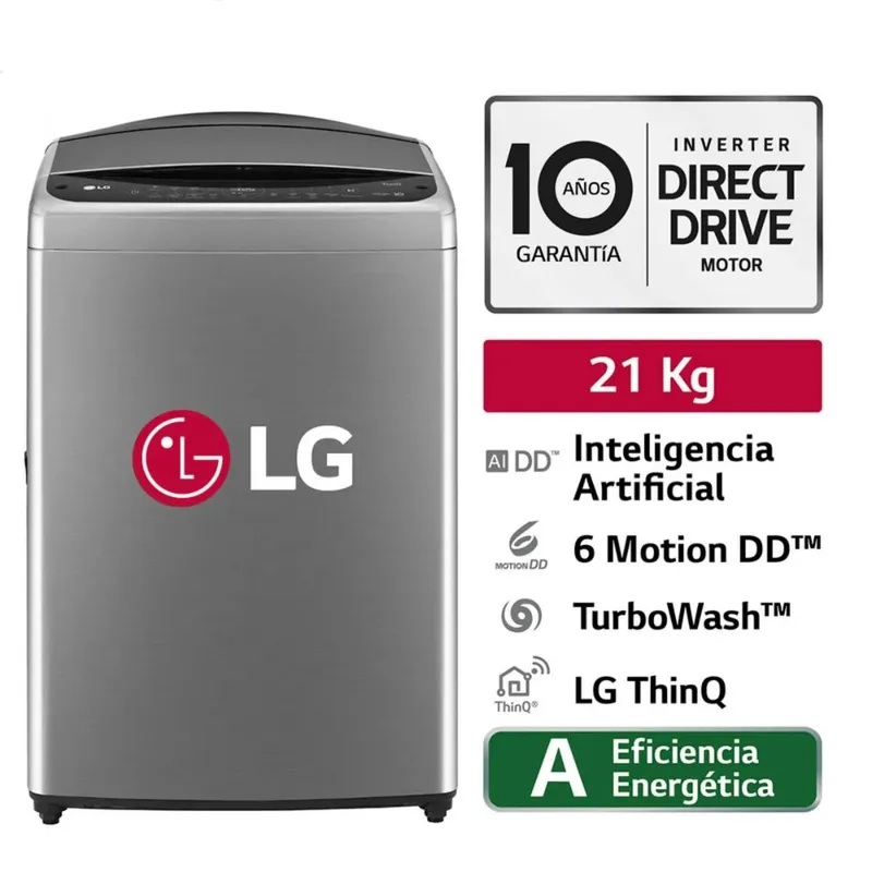 LG - LAVADORA LG 21 KG CARGA SUPERIOR LAVADO AIDD INTELIGENCIA ARTIFICIAL WT21VV6 ASSGLGP PLATEADO