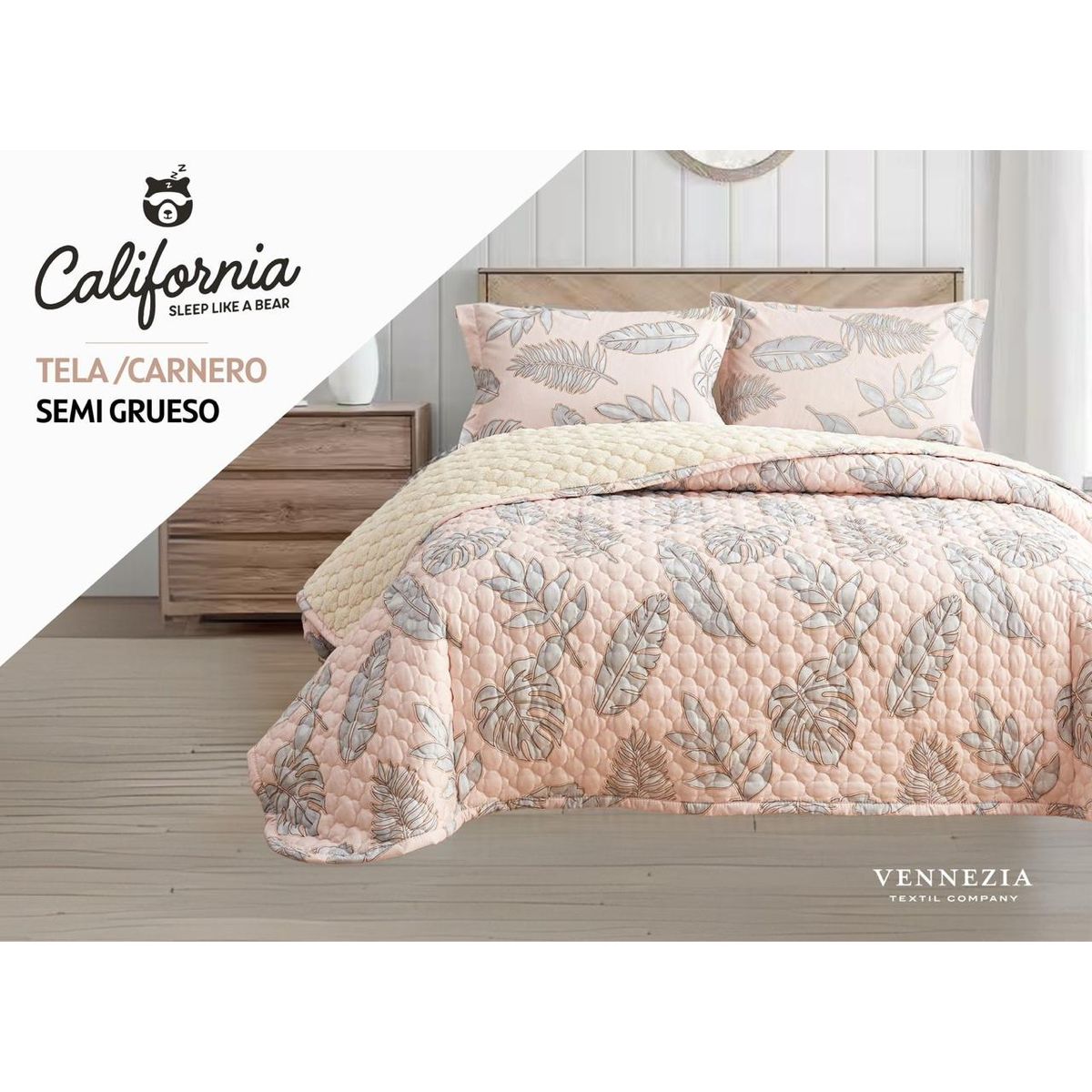 VENEZIA - Set de Cobertor 2pz tela C/ Carnero de 5 Piezas 100% Calidad