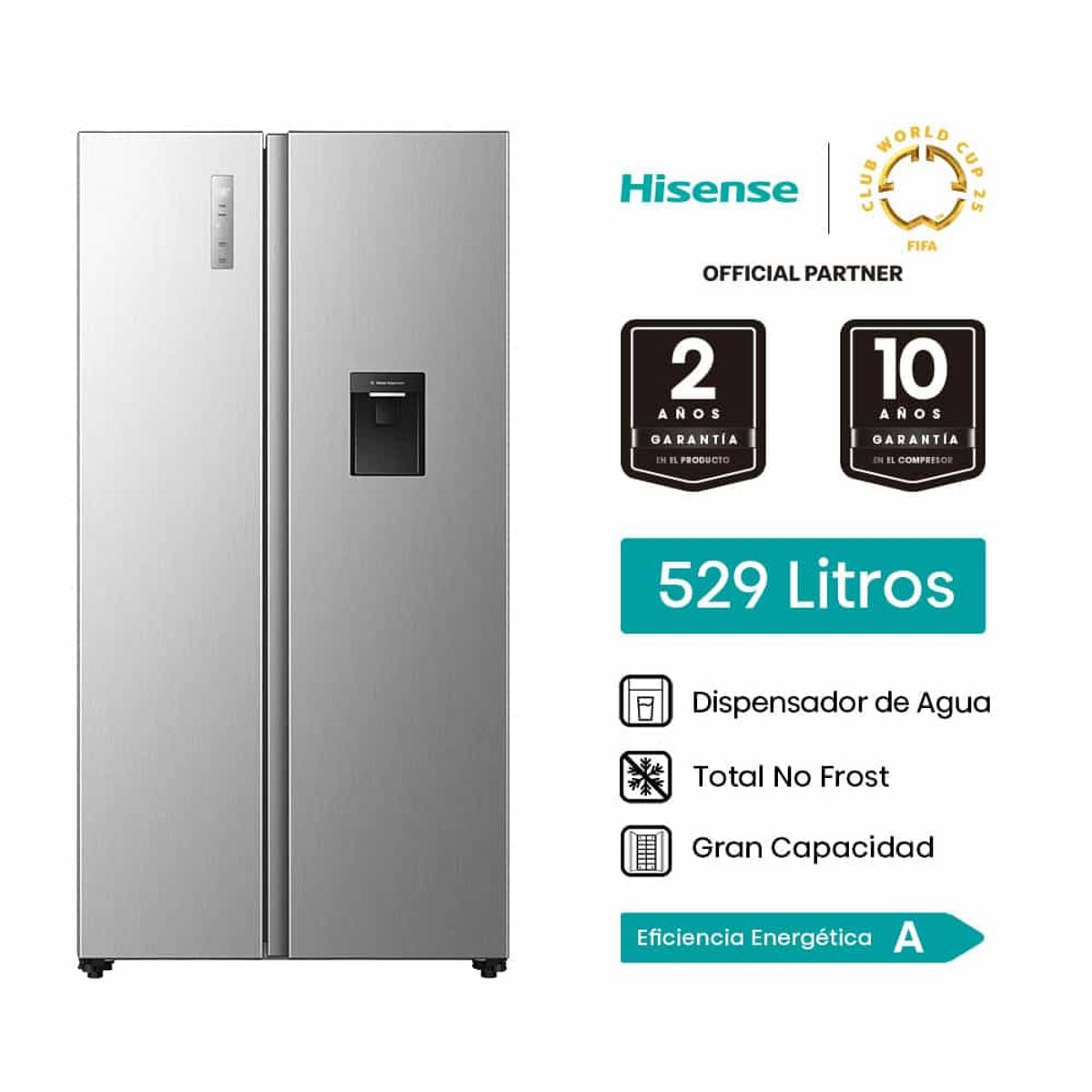 HISENSE - Refrigeradora Side By Side Hisense 529L RS3P558NMCA CD Inox