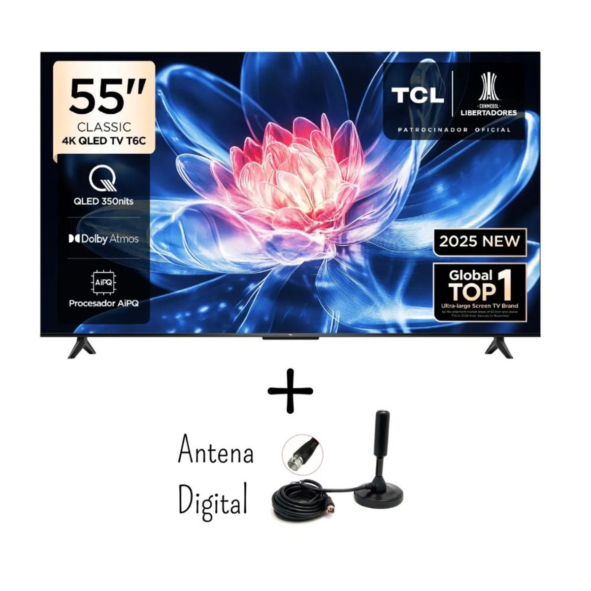 TCL - Televisor Smart TV 55 TCL 4K UHD QLED 55T6C+ Antena Digital