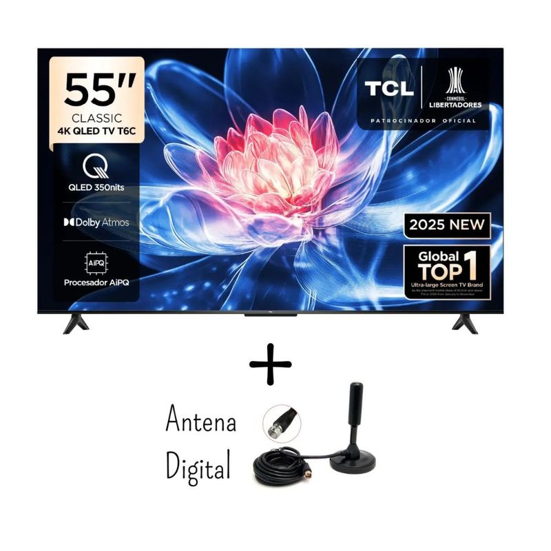 TCL - Televisor Smart TV 55 TCL 4K UHD QLED 55T6C+ Antena Digital