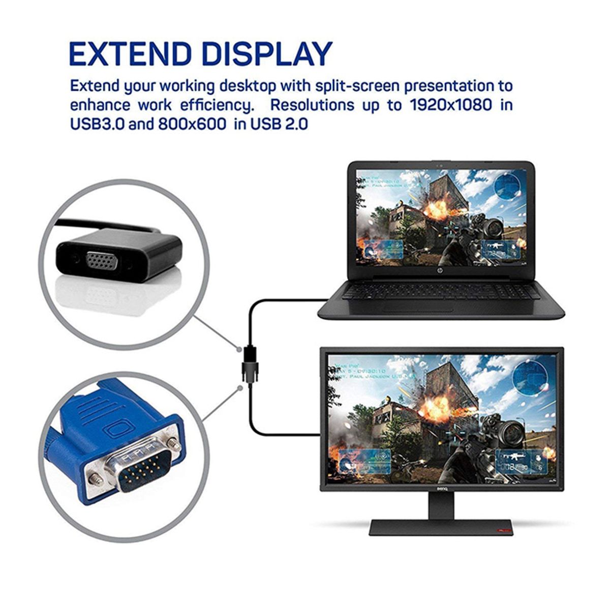 GENERICO - Convertidor USB 3.0 A VGA Compatible 2.0 Adaptador