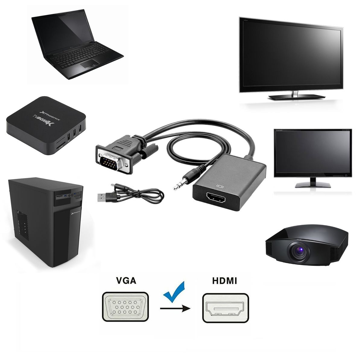 GENERICO - VGA a HDMI Adaptador Convertidor