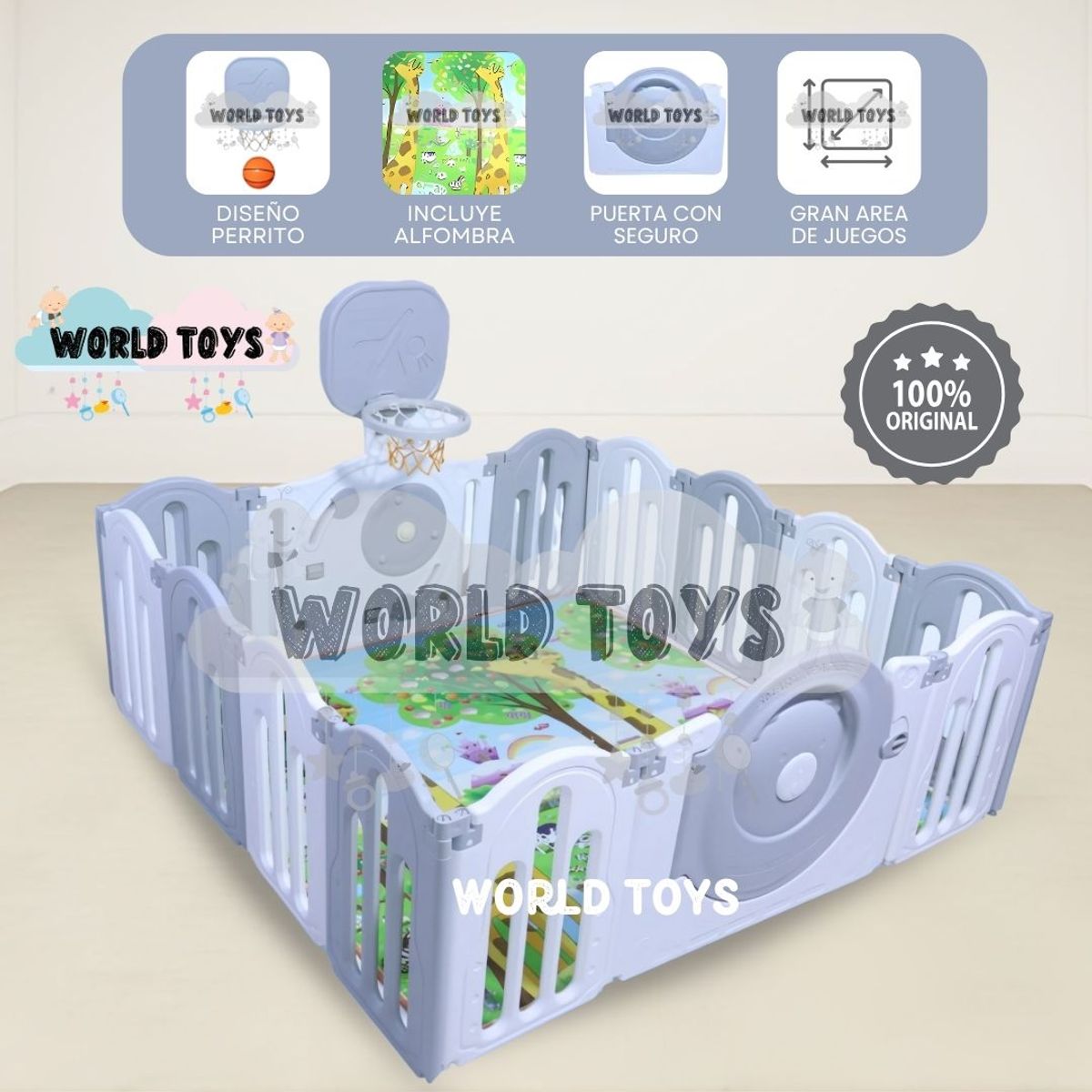 BABY - Corral Interactivo con Alfombra Plegable «DAYCAMP» Gray