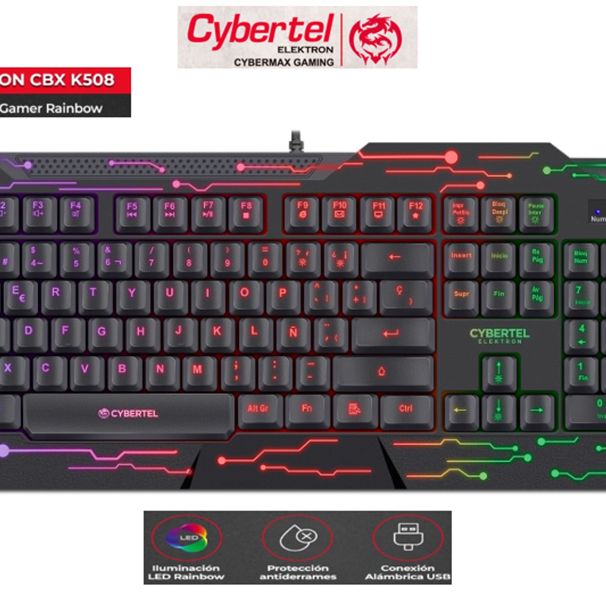 CYBERTEL - Teclado Gamer ELEKTRON CYB K508 USB RAINBOW CYBERTEL
