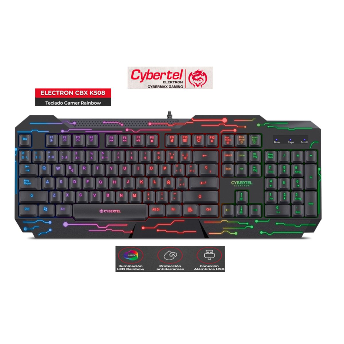 CYBERTEL - Teclado Gamer ELEKTRON CYB K508 USB RAINBOW CYBERTEL