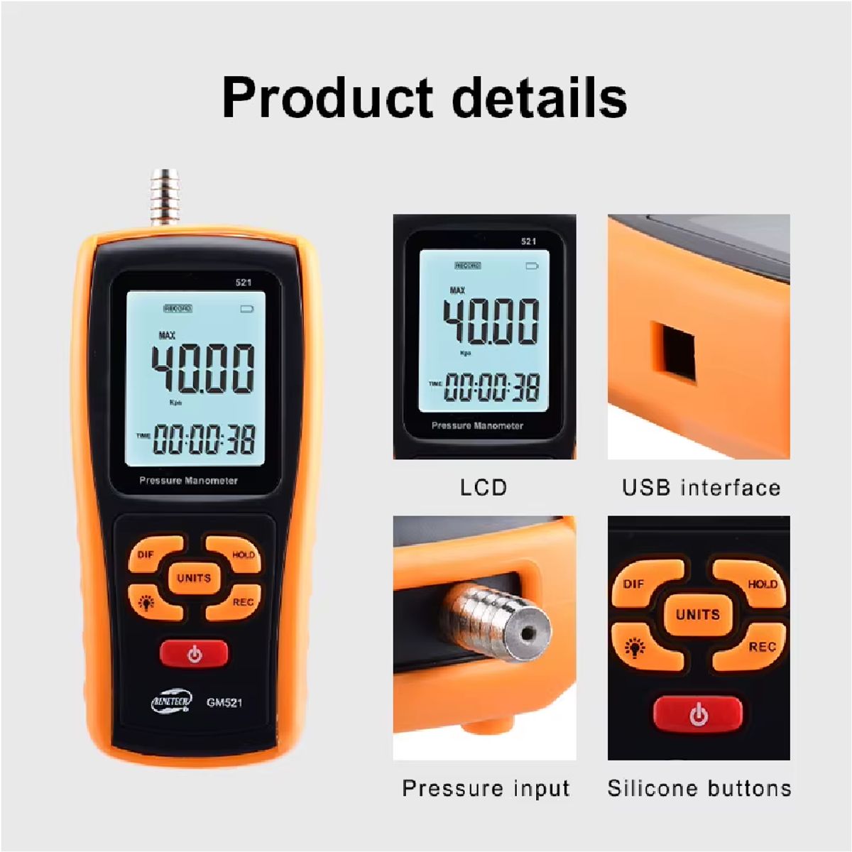 BENETECH - Manómetro Medidor Presión Diferencial de Aire Gas - BENETECH GM521