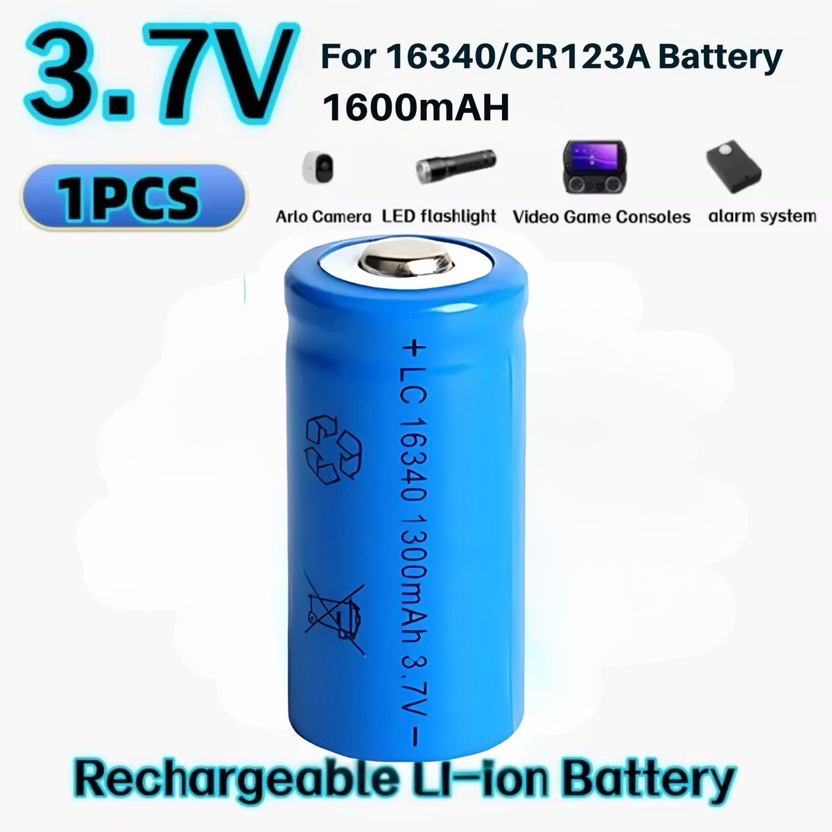 BESTON - Pila CR123A 16340 1600mAh 3.7V Recargable Li-Ion