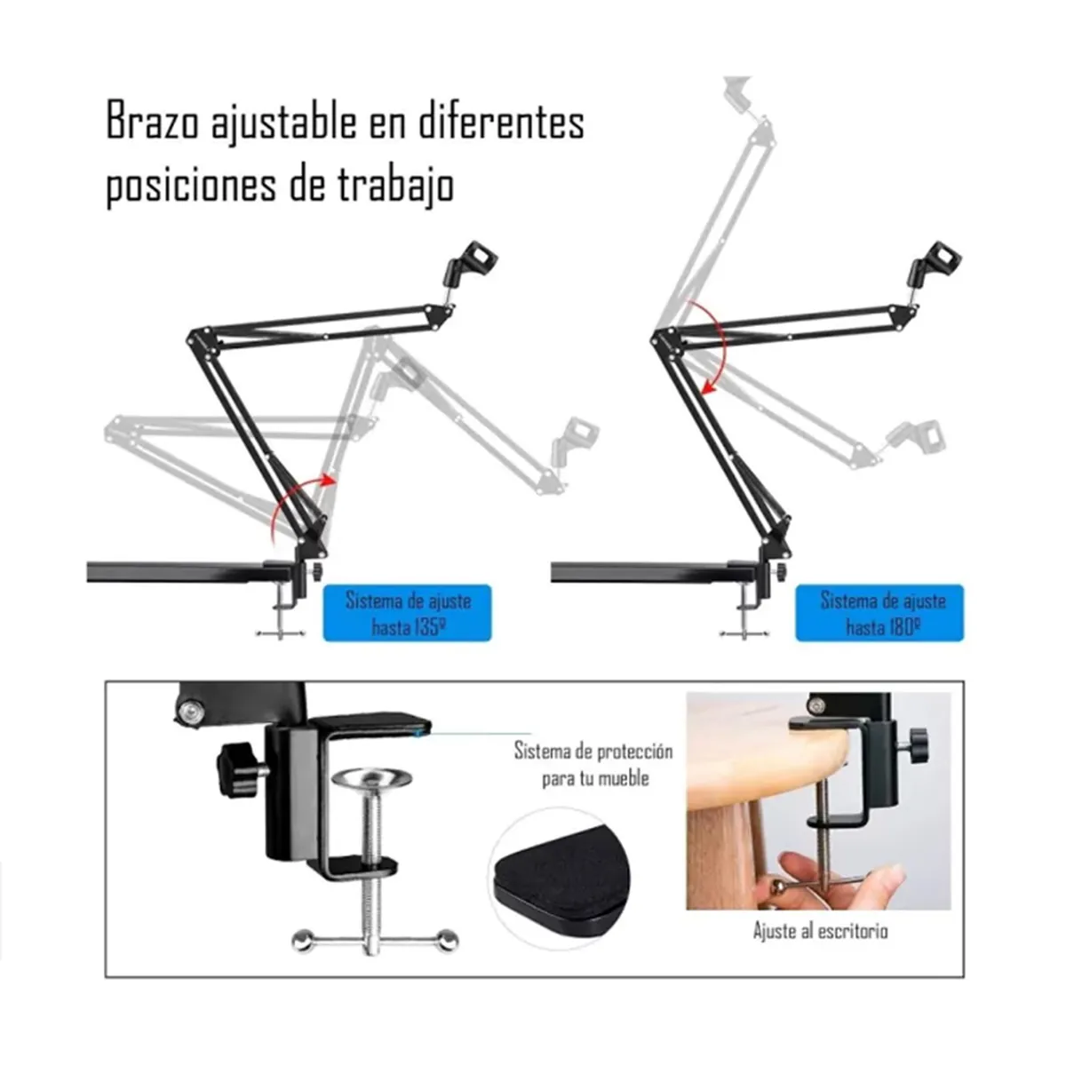 GENERICO - Soporte Brazo para Micrófono Giratorio 360° Ajustable