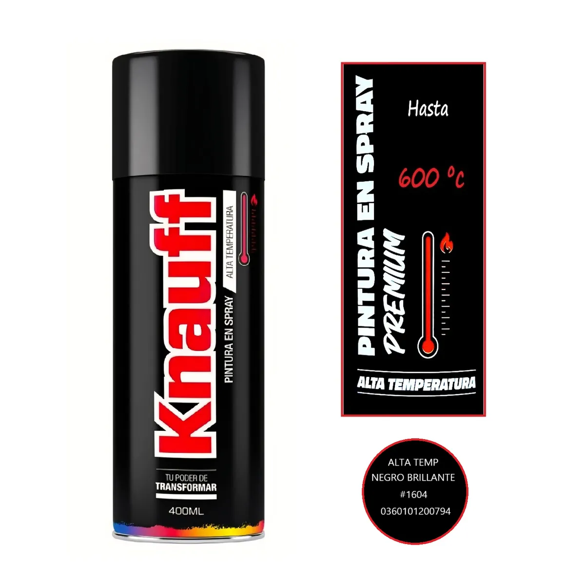 KNAUF - Pintura Spray Alta Temperatura Negro Brillante 400ML KNAUFF