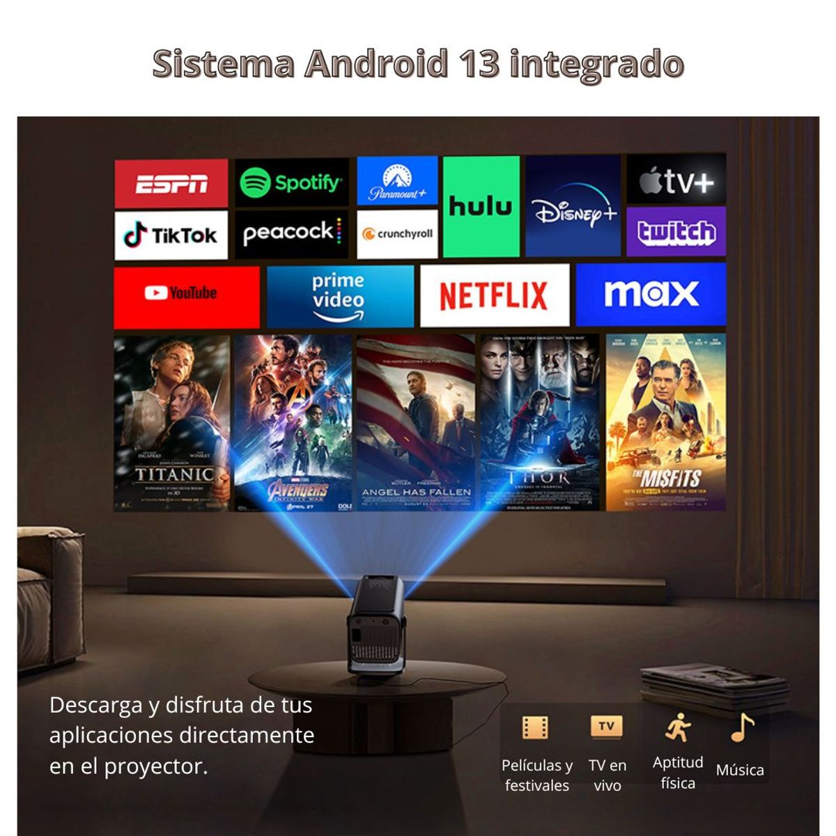 LINK - Proyector Portátil FHD 1080p Android 13 WiFi 6 Linkmax con Bluetooth y Pantalla hasta 200"