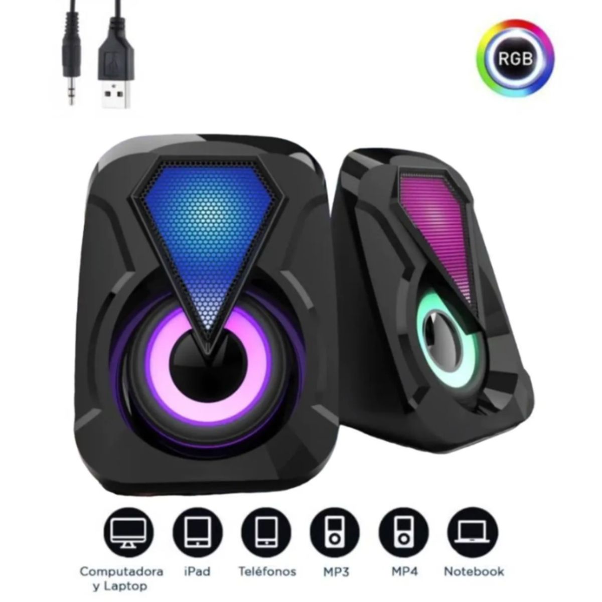GENERICO - Parlantes Para PC Laptop Con Luz RGB Gamer y Entrada Auxiliar