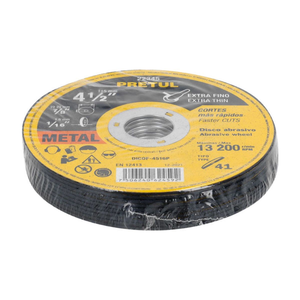 PRETUL - Pack de 20 und Disco Tipo 41 de 4-12 x 16 mm corte fino de metal Pretul - 22345  20 und