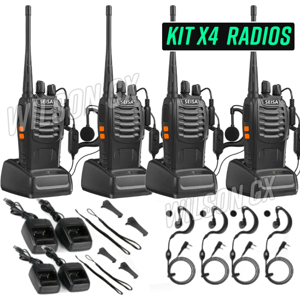GENERICO - KIT WALKIE TALKIE RADIO TRANSMISOR x4 RECEPTOR 16 CANALES